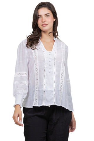Ladies Boho Lace Panel Long Sleeve Blouse