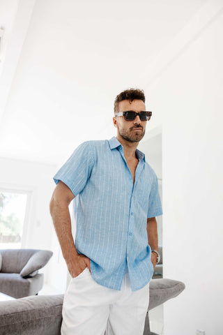 Mojito Men's Resort Style Casual Cotton Blend Pinstripe Print Shirt