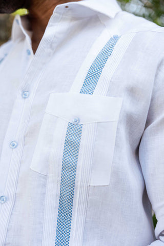 Mojito Men's 100% Linen Guayabera Chacabana Shirt Long Sleeve - Artisan Embroidery