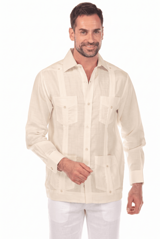 Men's 100% Irish Linen Classic Guayabera Shirt Long Sleeve with French Cuff