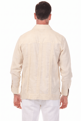 Men's 100% Irish Linen Classic Guayabera Shirt Long Sleeve with French Cuff