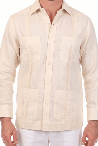 Men's 100% Irish Linen Classic Guayabera Shirt Long Sleeve with French Cuff