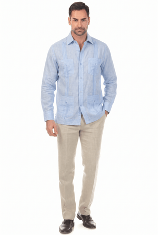 Men's 100% Irish Linen Classic Guayabera Shirt Long Sleeve with French Cuff