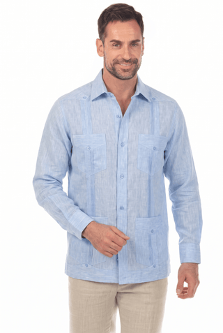 Men's 100% Irish Linen Classic Guayabera Shirt Long Sleeve with French Cuff