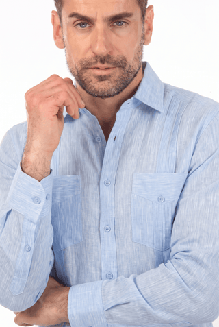 Men's 100% Irish Linen Classic Guayabera Shirt Long Sleeve with French Cuff