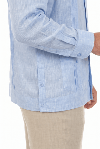 Men's 100% Irish Linen Classic Guayabera Shirt Long Sleeve with French Cuff