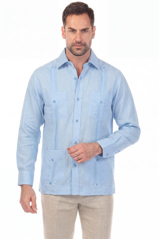 Men's 100% Irish Linen Classic Guayabera Shirt Long Sleeve