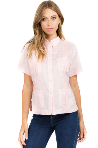 Mojito Women's 100% Linen Traditional 4 Pocket Short Sleeve Guayabera