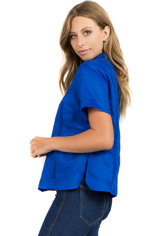 Mojito Women's 100% Linen Traditional 4 Pocket Short Sleeve Guayabera