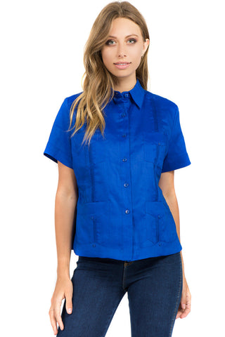Mojito Women's 100% Linen Traditional 4 Pocket Short Sleeve Guayabera