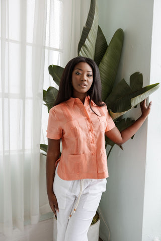 Mojito Women's 100% Linen Traditional 4 Pocket Short Sleeve Guayabera