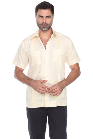 Mojito Men's Traditional Guayabera Shirt Premium 100% Linen Short Sleeve  4 Pocket  Design