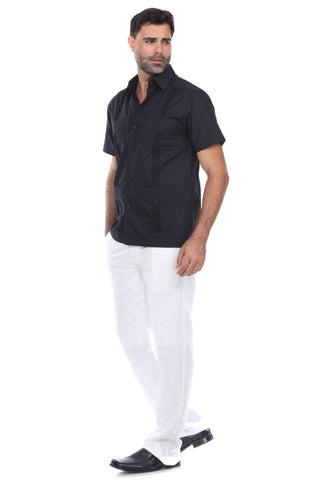 Mojito Men's Traditional Guayabera Shirt Premium 100% Linen Short Sleeve  4 Pocket  Design