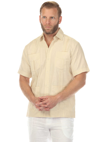 Open Stock Men's Traditional Guayabera Shirt Premium 100% Linen Short Sleeve 4 Pocket Design