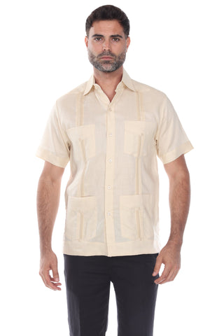 Mojito Men's Traditional Guayabera Shirt Premium 100% Linen Short Sleeve  4 Pocket  Design
