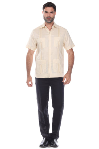 Mojito Men's Traditional Guayabera Shirt Premium 100% Linen Short Sleeve  4 Pocket  Design