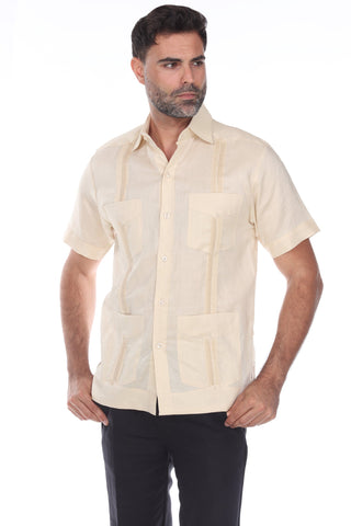 Mojito Men's Traditional Guayabera Shirt Premium 100% Linen Short Sleeve  4 Pocket  Design