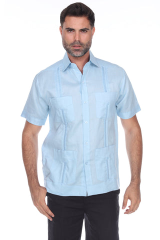 Mojito Men's Traditional Guayabera Shirt Premium 100% Linen Short Sleeve  4 Pocket  Design