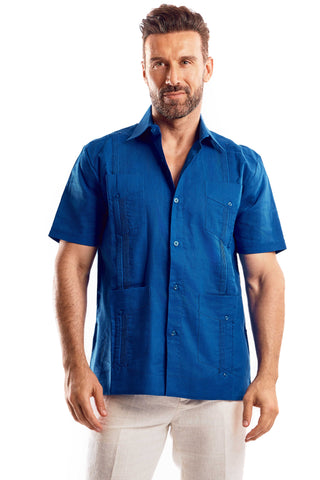Mojito Men's Traditional Guayabera Shirt Premium 100% Linen Short Sleeve  4 Pocket  Design