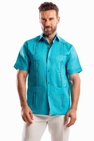 Mojito Men's Traditional Guayabera Shirt Premium 100% Linen Short Sleeve  4 Pocket  Design