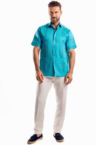 Mojito Men's Traditional Guayabera Shirt Premium 100% Linen Short Sleeve  4 Pocket  Design