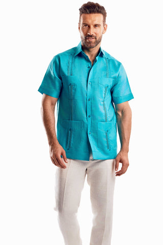 Mojito Men's Traditional Guayabera Shirt Premium 100% Linen Short Sleeve  4 Pocket  Design