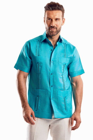 Mojito Men's Traditional Guayabera Shirt Premium 100% Linen Short Sleeve  4 Pocket  Design
