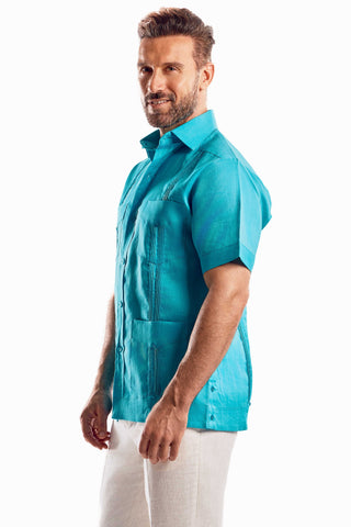 Mojito Men's Traditional Guayabera Shirt Premium 100% Linen Short Sleeve  4 Pocket  Design
