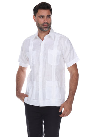 Mojito Men's Traditional Guayabera Shirt Premium 100% Linen Short Sleeve  4 Pocket  Design