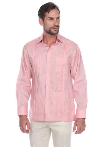 Mojito Men's 100% Linen Four-Pocket Long Sleeve Guayabera Shirt