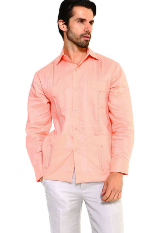 Mojito Men's 100% Linen Four-Pocket Long Sleeve Guayabera Shirt