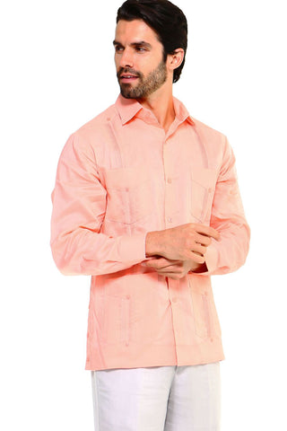 Mojito Men's 100% Linen Four-Pocket Long Sleeve Guayabera Shirt