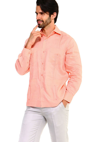 Mojito Men's 100% Linen Four-Pocket Long Sleeve Guayabera Shirt