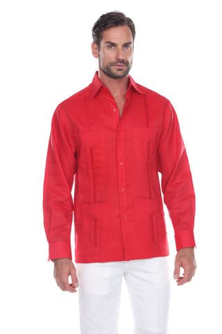 Mojito Men's 100% Linen Four-Pocket Long Sleeve Guayabera Shirt