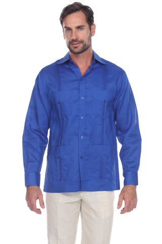 Mojito Men's 100% Linen Four-Pocket Long Sleeve Guayabera Shirt