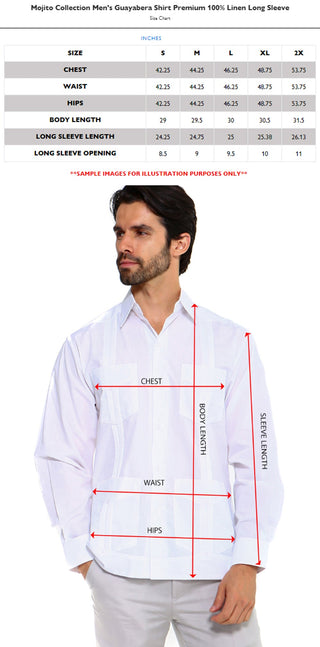 Mojito Men's 100% Linen Four-Pocket Long Sleeve Guayabera Shirt