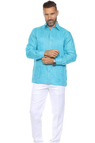 Mojito Men's 100% Linen Four-Pocket Long Sleeve Guayabera Shirt