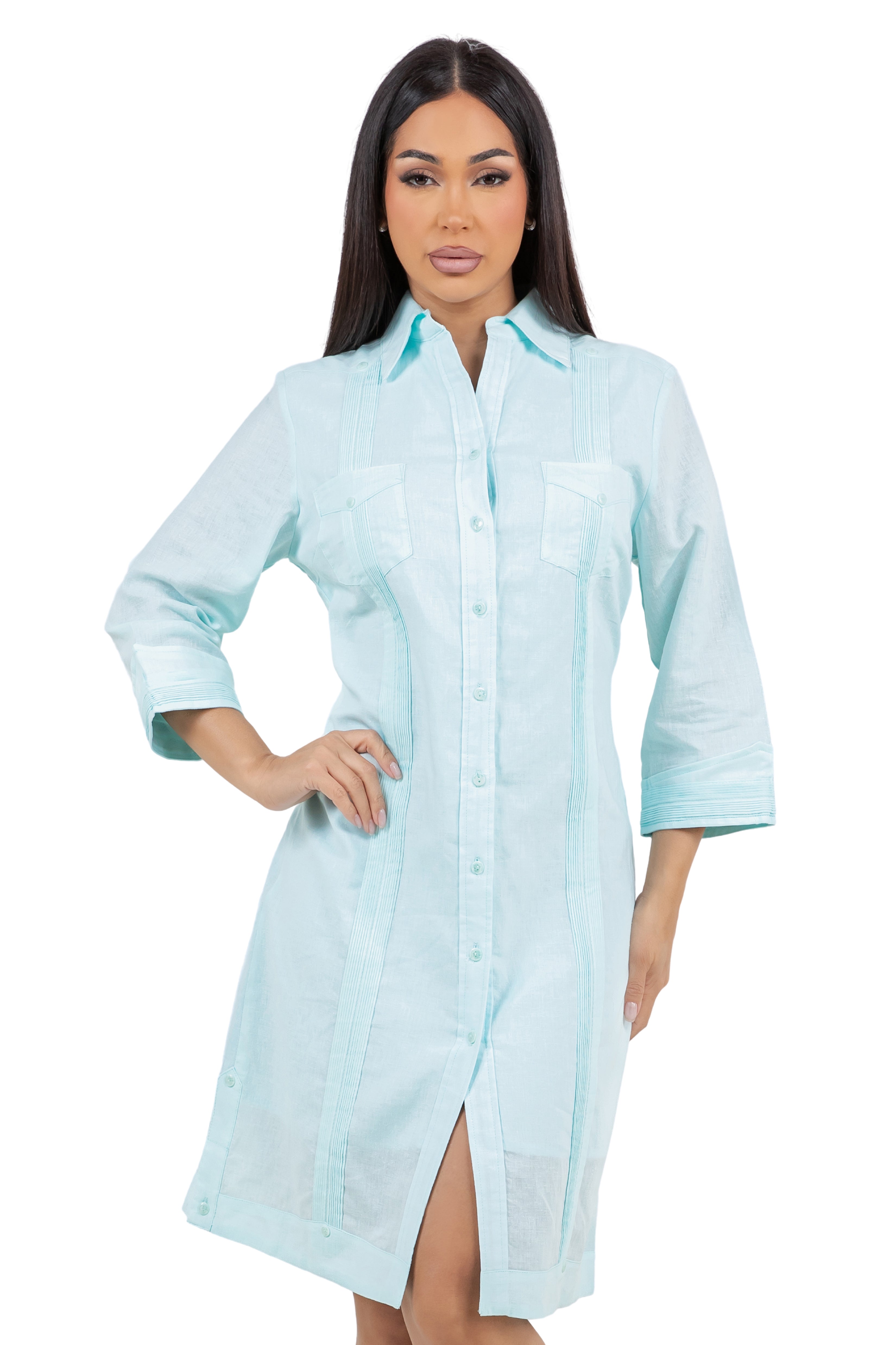 Mojito Women's Guayabera Dress Classic Style Linen Blend 3/4 Sleeve and Button Down – naturalcollectioncorp.com Mojito Women's Guayabera Dress Classic Style Linen Blend 3/4 Sleeve and Button Down – naturalcollectioncorp.com