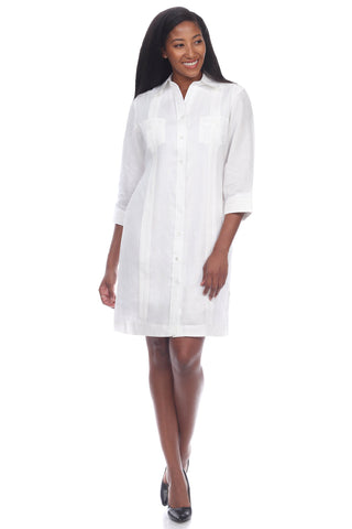 Mojito Women's Guayabera Dress Classic Style Linen Blend 3/4 Sleeve and Button Down