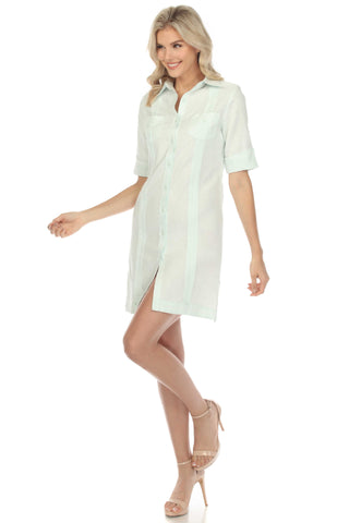 Mojito Women's Classic Guayabera Dress Linen Blend Short Sleeve Button Down