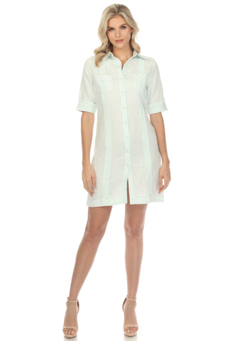 Mojito Women's Classic Guayabera Dress Linen Blend Short Sleeve Button Down