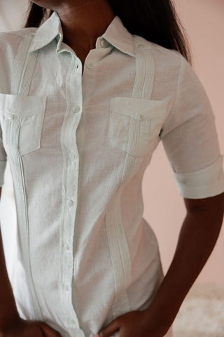 Mojito Women's Classic Guayabera Dress Linen Blend Short Sleeve Button Down