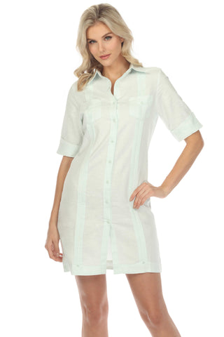 Mojito Women's Classic Guayabera Dress Linen Blend Short Sleeve Button Down