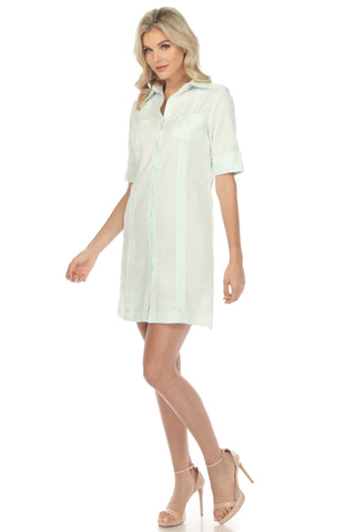 Mojito Women's Classic Guayabera Dress Linen Blend Short Sleeve Button Down