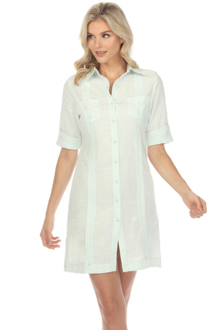 Mojito Women's Classic Guayabera Dress Linen Blend Short Sleeve Button Down