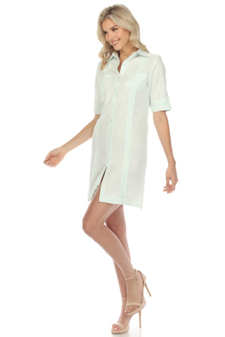 Mojito Women's Classic Guayabera Dress Linen Blend Short Sleeve Button Down