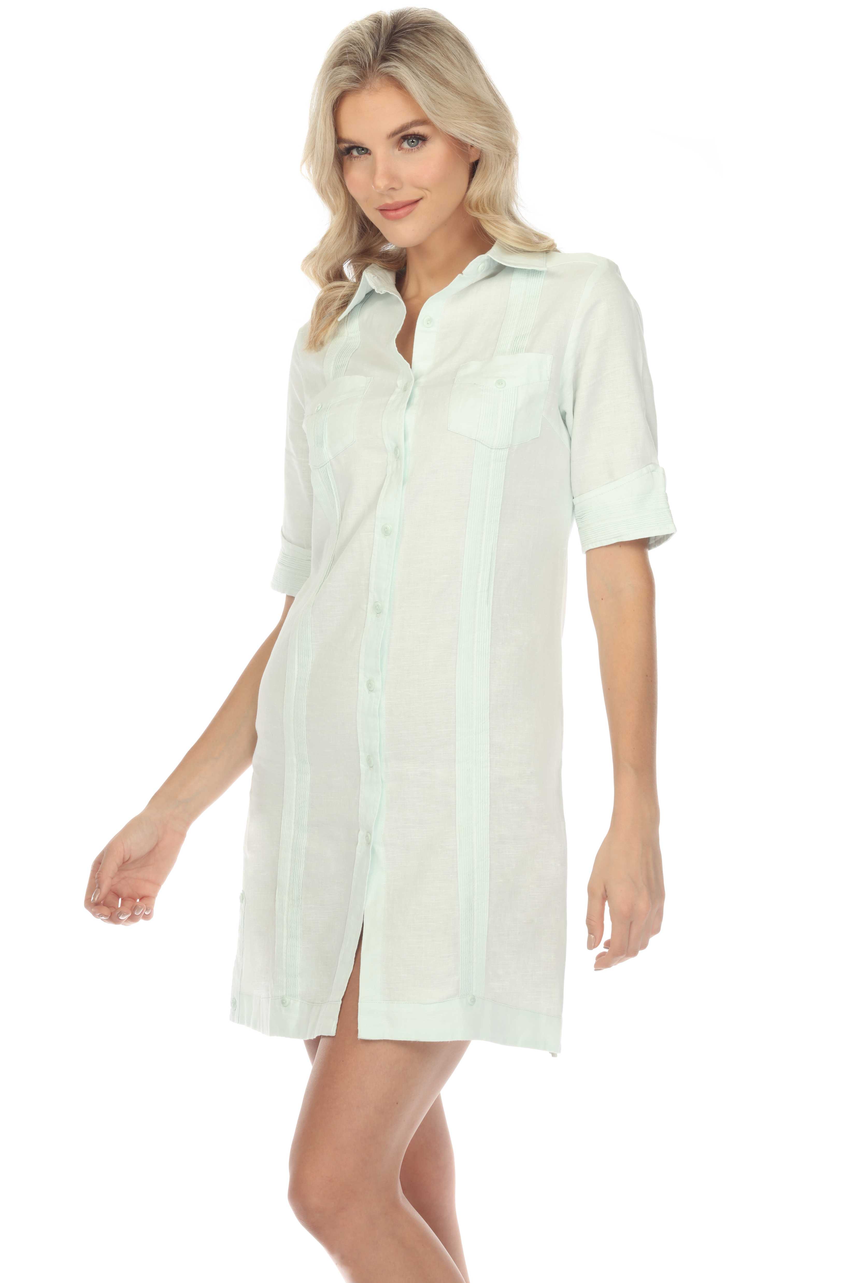 Mojito Women's Classic Guayabera Dress Linen Blend Short Sleeve Button Down – naturalcollectioncorp.com Mojito Women's Classic Guayabera Dress Linen Blend Short Sleeve Button Down – naturalcollectioncorp.com