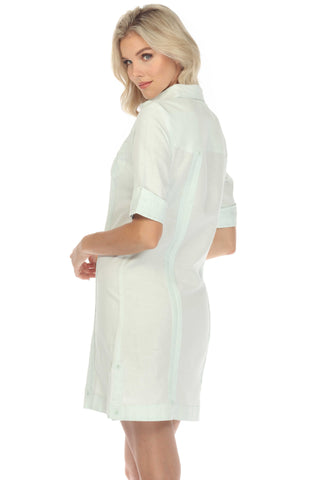 Mojito Women's Classic Guayabera Dress Linen Blend Short Sleeve Button Down
