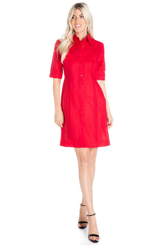 Mojito Women's Classic Guayabera Dress Linen Blend Short Sleeve Button Down