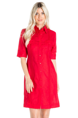 Mojito Women's Classic Guayabera Dress Linen Blend Short Sleeve Button Down